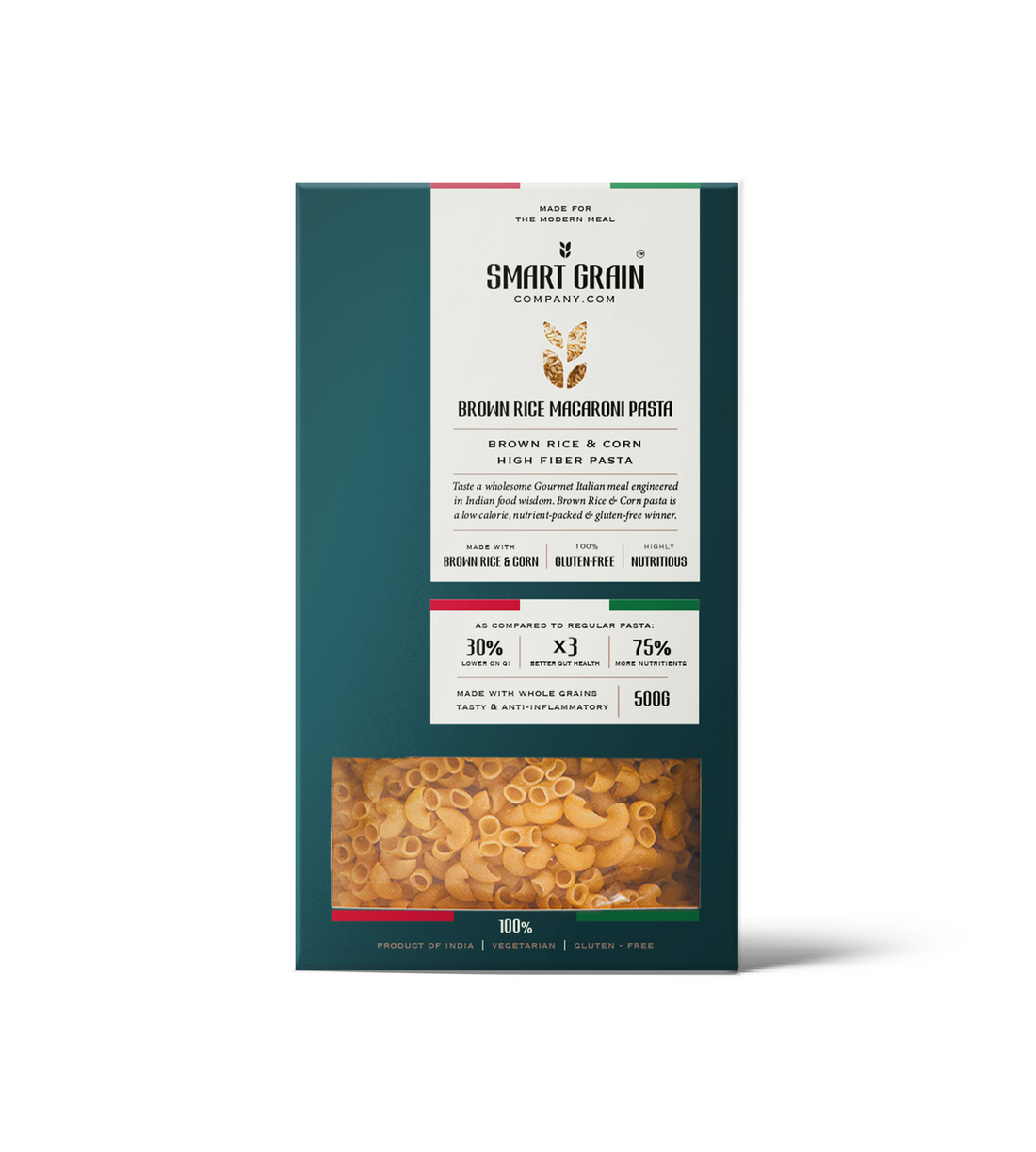 Pasta | Brown Rice Macaroni Pasta (Made With Brown Rice & Corn) - Plant Based - Gluten Free, No Maida, No Wheat, Non GMO & No Added Preservatives Or Chemical Free - Smart Grain - 500gm