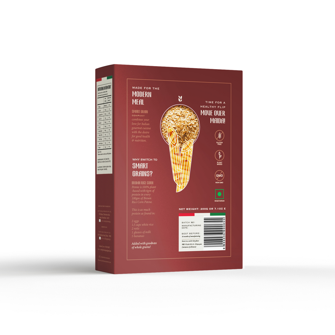 Pasta | Brown Rice Penne Pasta (Made With Brown Rice &amp;amp; Corn) – Plant Based – High In Fiber – Gluten Free, No Maida, No Wheat, Non GMO &amp;amp; No Added Preservatives Or Chemical Free – Smart Grain – 200gm