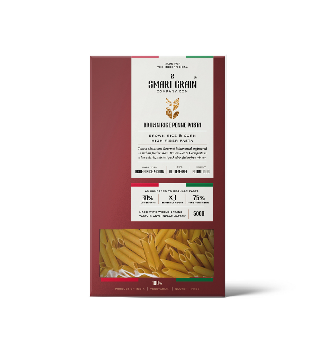 Pasta | Brown Rice Penne Pasta (Made With Brown Rice & Corn) - Plant Based - High In Fiber - Gluten Free, No Maida, No Wheat, Non GMO & No Added Preservatives Or Chemical Free - Smart Grain - 500gm