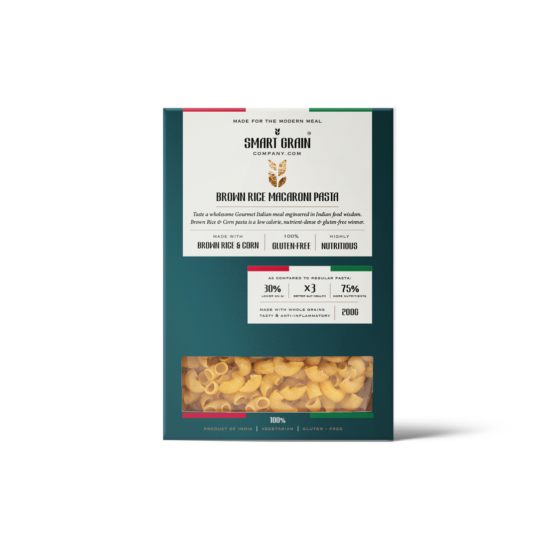 Pasta | Brown Rice Macaroni Pasta (Made With Brown Rice & Corn) - Plant Based - Gluten Free, No Maida, No Wheat, Non GMO & No Added Preservatives Or Chemical Free - Smart Grain - 200gm