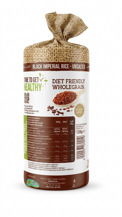 Rice Cakes | Brown Rice Cakes -Black Imperial Rice (Unsalted)- Diet Friendly Wholegrain - Not Fried - Vegan, Gluten Free, No Preservatives &amp; No GMO - RiceUp – 120gm