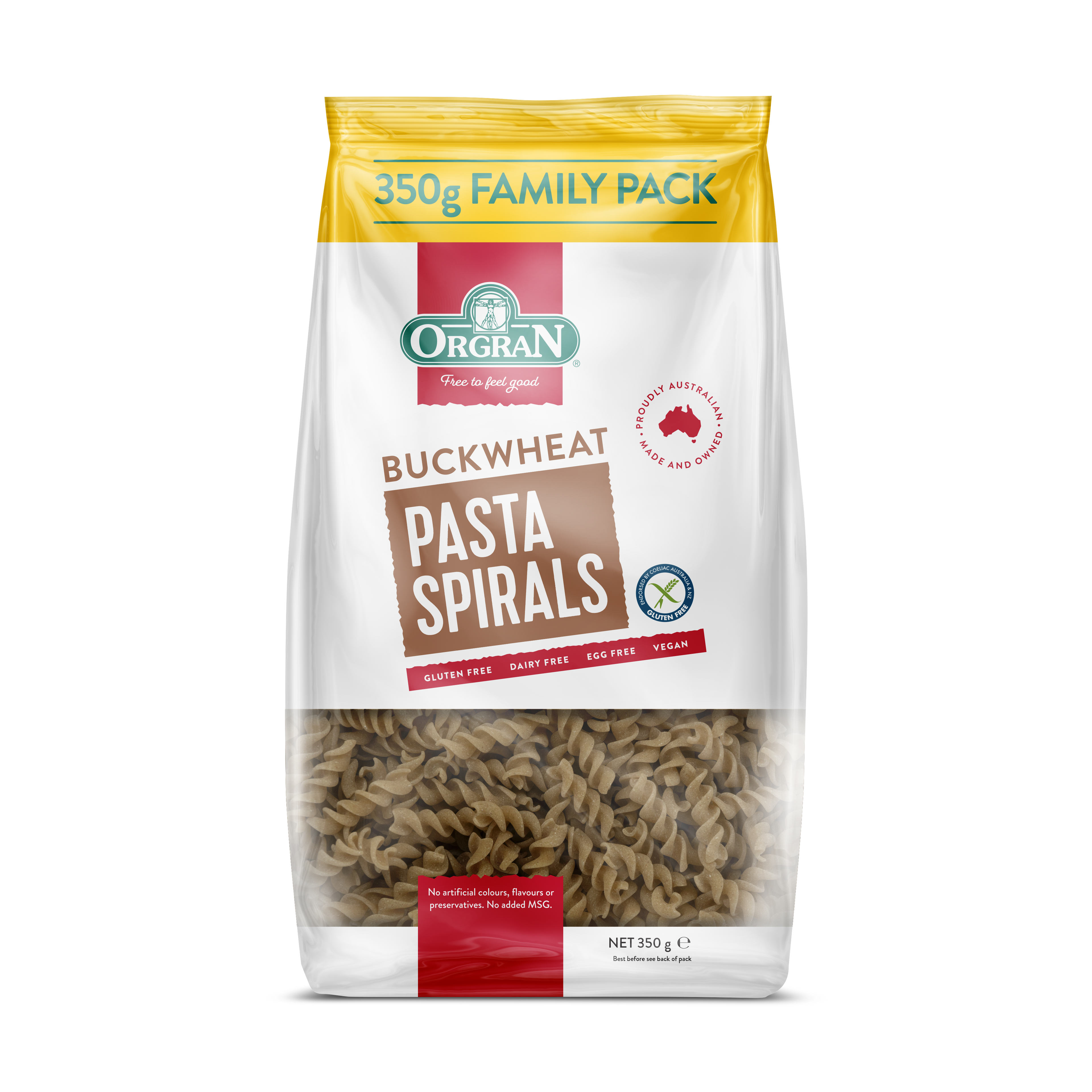 Pasta | Buckwheat Pasta Spirals - Vgean, Gluten Free, Dairy Free, Egg Free, No Artificial Flavours &amp; No Added MSG - Orgran - 350g