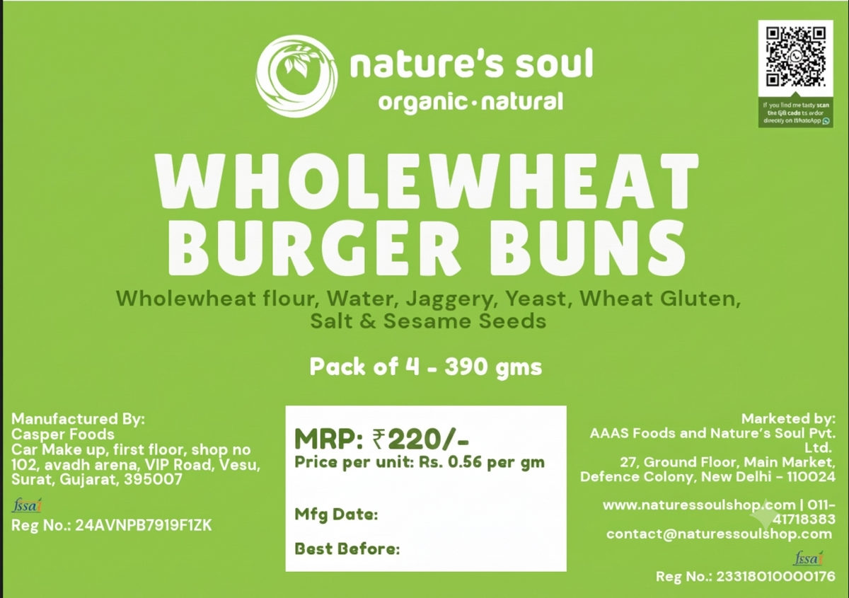 Burger Bun | Whole wheat Burger Buns - No Bread Improver, Emulsifiers, Stabiliser, No Preservatives &amp;amp; No Flavour Enhancer Or No Refined Sugar - Nature&