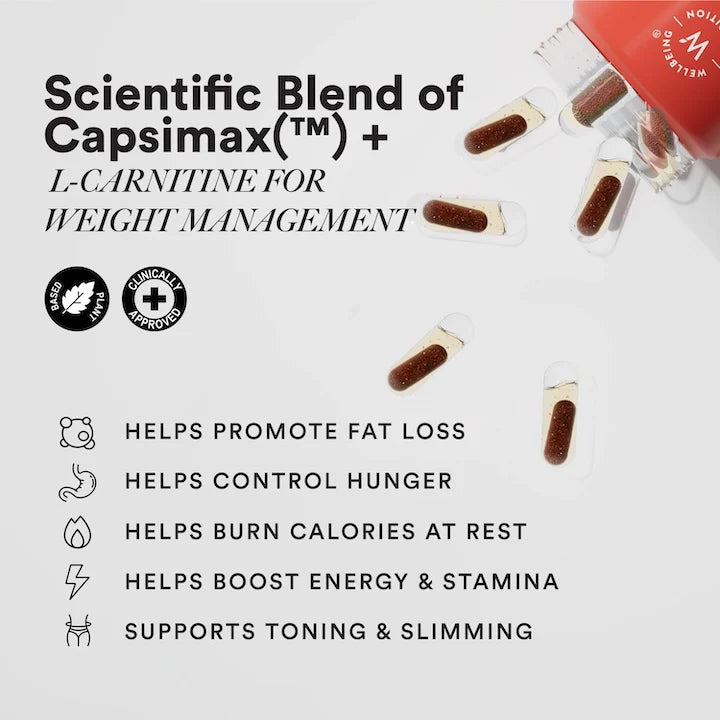 Burn Slow | (Capsimax, CLA &amp; Garcinia Cambogia In Active L- Carnitine) - Non GMO, No Fillers Or No Additives - Wellbeing Nutrition - 60 Capsules