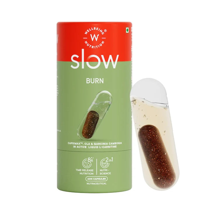 Burn Slow | (Capsimax, CLA &amp; Garcinia Cambogia In Active L- Carnitine) - Non GMO, No Fillers Or No Additives - Wellbeing Nutrition - 60 Capsules
