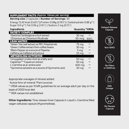 Burn Slow | (Capsimax, CLA &amp; Garcinia Cambogia In Active L- Carnitine) - Non GMO, No Fillers Or No Additives - Wellbeing Nutrition - 60 Capsules