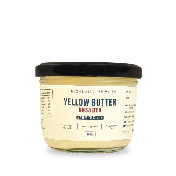 Butter | Yellow (Unsalted) – Made With A2 Milk – Free Range – Preservatives Free – The Highland Farms – 200gm