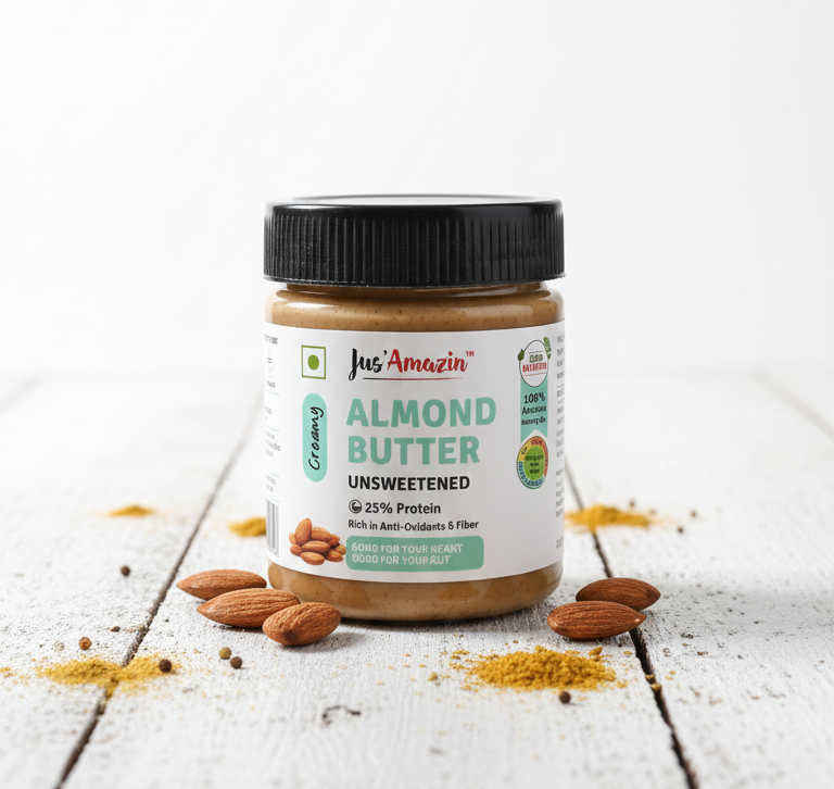 Butter| Almond Butter (Creamy)-Unsweetened - Gluten Free - Dairy Free, Soy Free Facilty - Jus’Amazin – 200gm