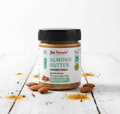 Butter| Almond Butter (Creamy)-Unsweetened - Gluten Free - Dairy Free, Soy Free Facilty - Jus’Amazin – 200gm