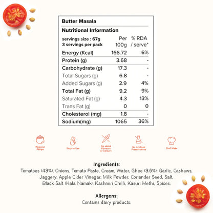 Butter Masala | Ready To Cook Paste - Ethically Sourced Ingredients - No Artificial Ingredients - Tulua - 160gm