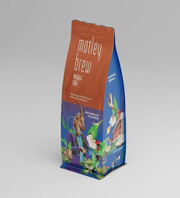 Tea | Masala Chai - Black Tea Spices - Full Bodied Assam Tea, Aromatic Whole Spices-100% Certified Organic Tea, Highgrown - Motley Brew– 250gm