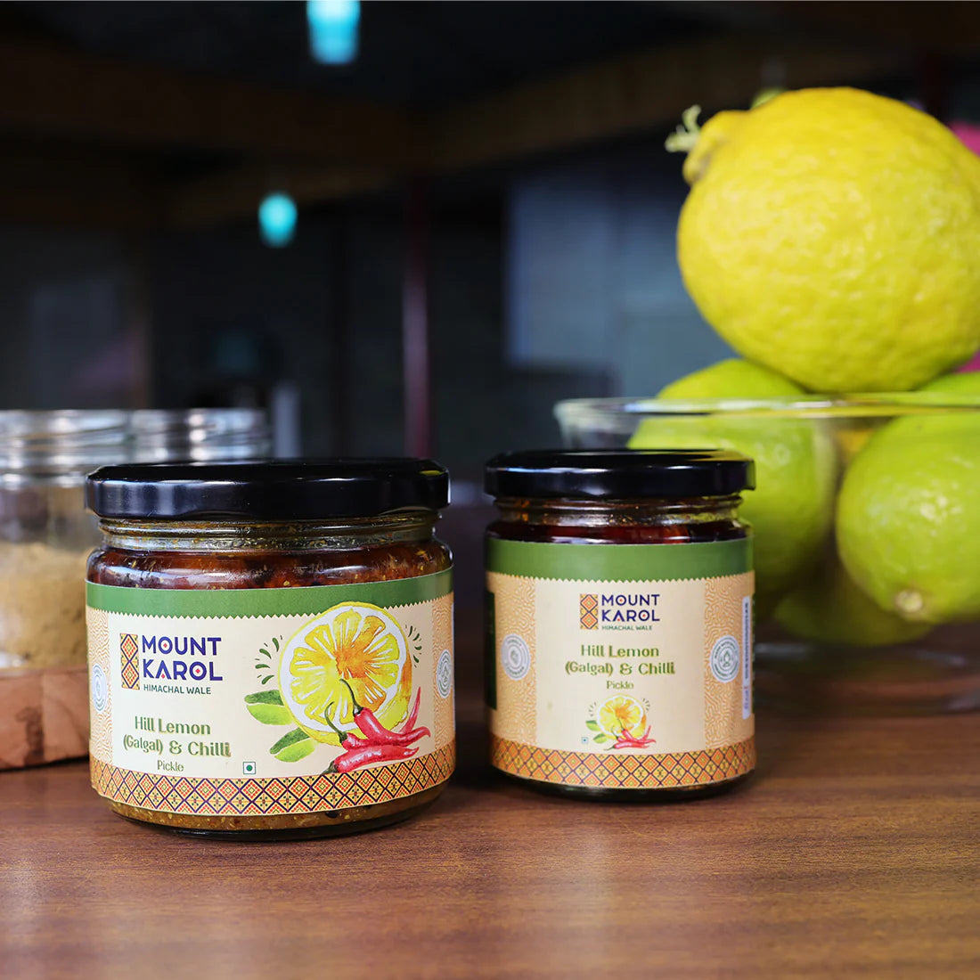 Pickle | Hill Lemon (Galgal) &amp; Chilli Pickle | Farm-grown Hill Lemon(Galgal) | Cold-pressed Mustard Oil - Mount karol-300gm
