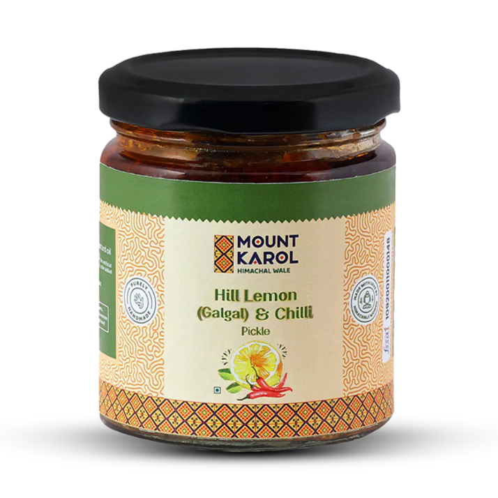 Pickle | Hill Lemon (Galgal) &amp; Chilli Pickle | Farm-grown Hill Lemon(Galgal) | Cold-pressed Mustard Oil - Mount karol-300gm
