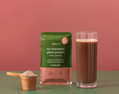 Protein Powder | Cocoa Beet Plant Protein (24gm Protein Per Serving) – No Nonsense -  Vegan, Gluten Free, Soy Free, No Trans Fat, No Added Sugar, Gums, Enzymes &amp; No Added Artificial Flavours – Cosmix – 38gm