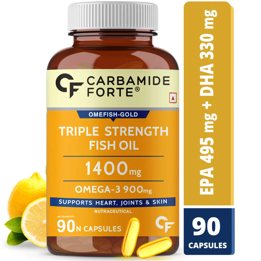 Fish Oil Capsule | Triple Strength Fish Oil - Omega 3900mg - Supports Heart, Joints & Skin – Mercury Free – Carbamide Forte – 1400mg – 90 Capsules