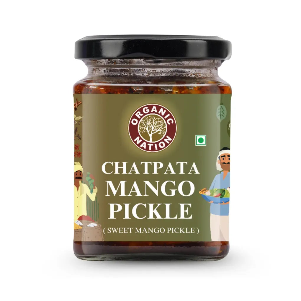 Pickle | Chatpata Mango Pickle (Sweet Mango Pickle) - No Added Preservatives & No Artificial Colours And Flavours - Organic Nation - 200gm