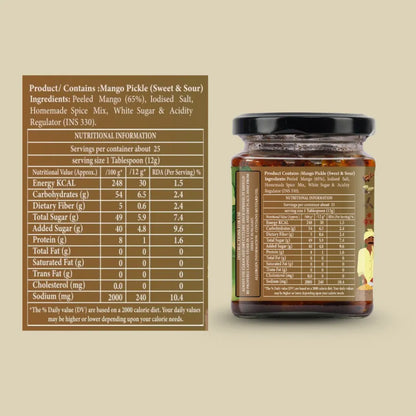 Pickle | Chatpata Mango Pickle (Sweet Mango Pickle) - No Added Preservatives &amp; No Artificial Colours And Flavours - Organic Nation - 200gm