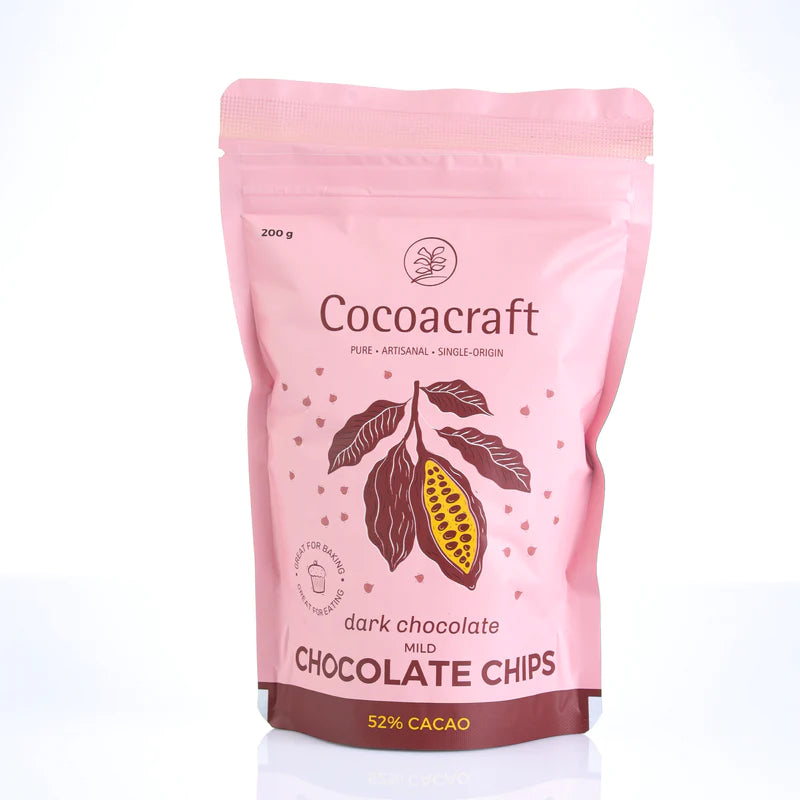 Chocolate Chips - 52% Dark Chocolate - Vegan &amp;amp; Gluten Free - Cocoacraft - 200gm