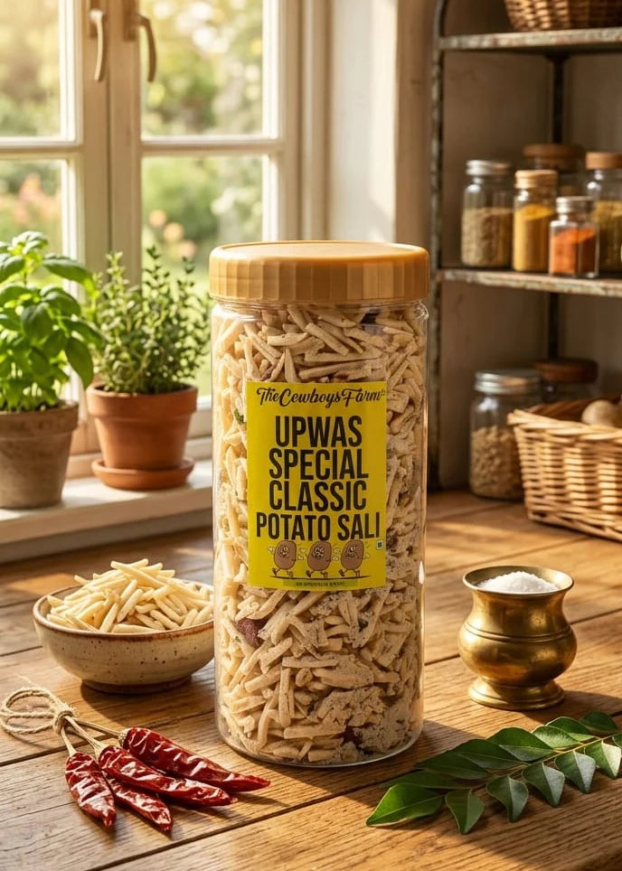 Fasting Classic Potato Sali - Upwas Special Snacks - Navratri Special Snacks -  No Onion, No Garlic-No Palm Oil, No Msg &amp; Preservatives Free – The Cow Boys Farm - 300gm