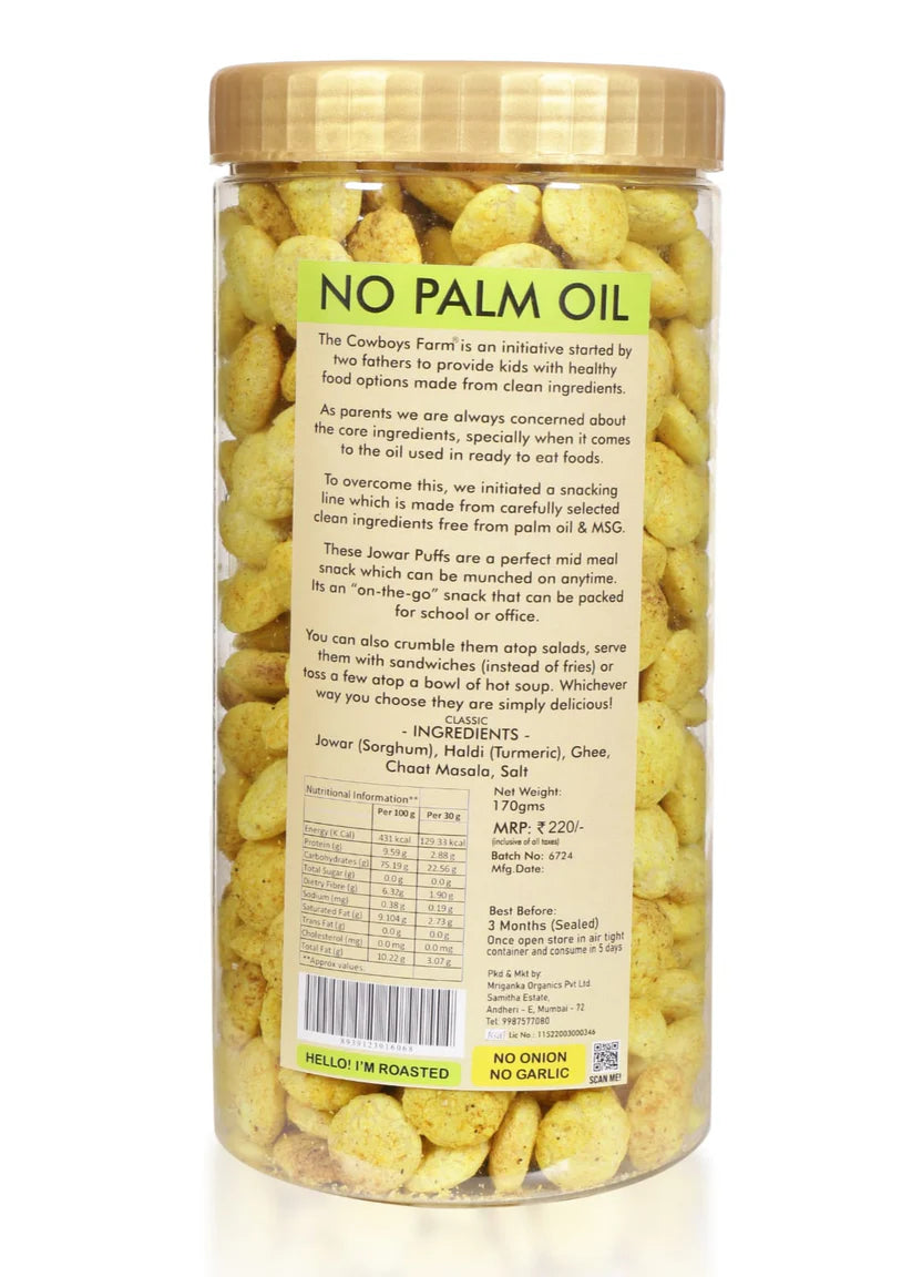 Puffs | Classic Jowar Puffs - Baked - Gluten Free, No Palm Oil &amp; No Added Preservatives - The Cow Boys Farm – 170gm