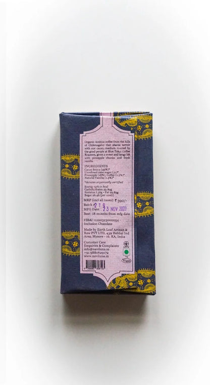 Dark Chocolate |Tokai Coffee &amp; Pineapple Chocolate Bar - Vegan, Gluten Free - Naviluna - 60gm