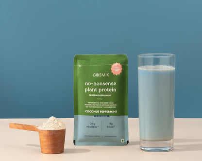 Protein Powder | Coconut Peppermint Plant Protein (24gm Protein Per Serving )– No Nonsense - Gut Friendly, Lactose Free, No Trans Fat, Soy Free, No Added Sugar, Stevia, Gums, Enzymes &amp; No Added Artificial Flavours - Cosmix – 38gm