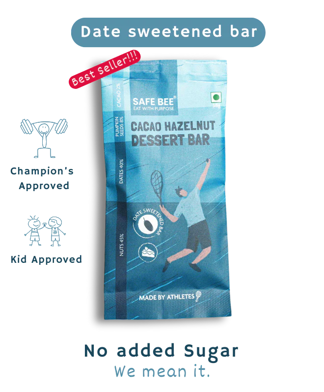 Bar | Cacao Hazelnut Dessert Bar(Sweetened With Dates) - For Athlete – Vegan, Gluten Free, No Added Sugar, Emulsifiers & No Added Stabilizers – Safe Bee – 40gm