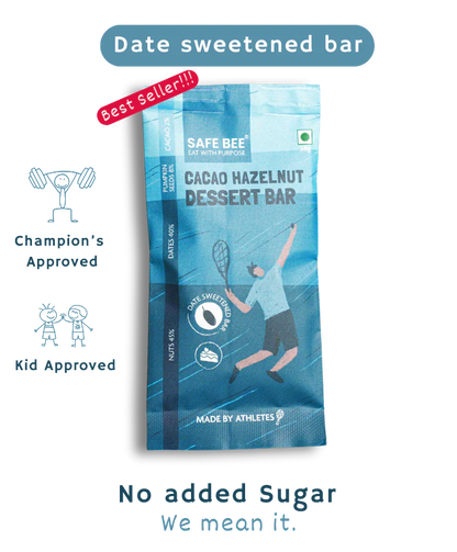 Bar | Cacao Hazelnut Dessert Bar(Sweetened With Dates) - For Athlete – Vegan, Gluten Free, No Added Sugar, Emulsifiers &amp;amp; No Added Stabilizers – Safe Bee – 40gm