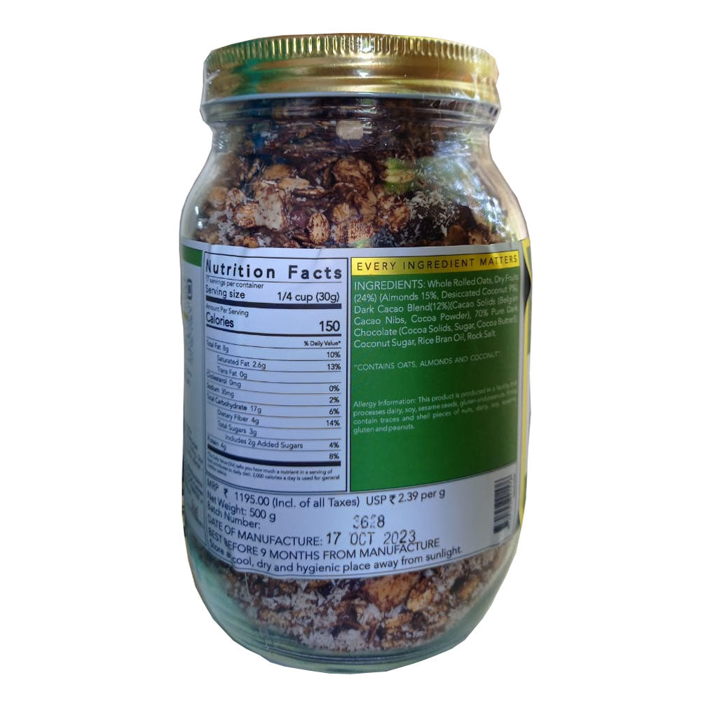 Granola | Cacao Cove Granola - 36% Dry Fruit - Vegan &amp; Gluten Free - The Nibble Box - 500gm