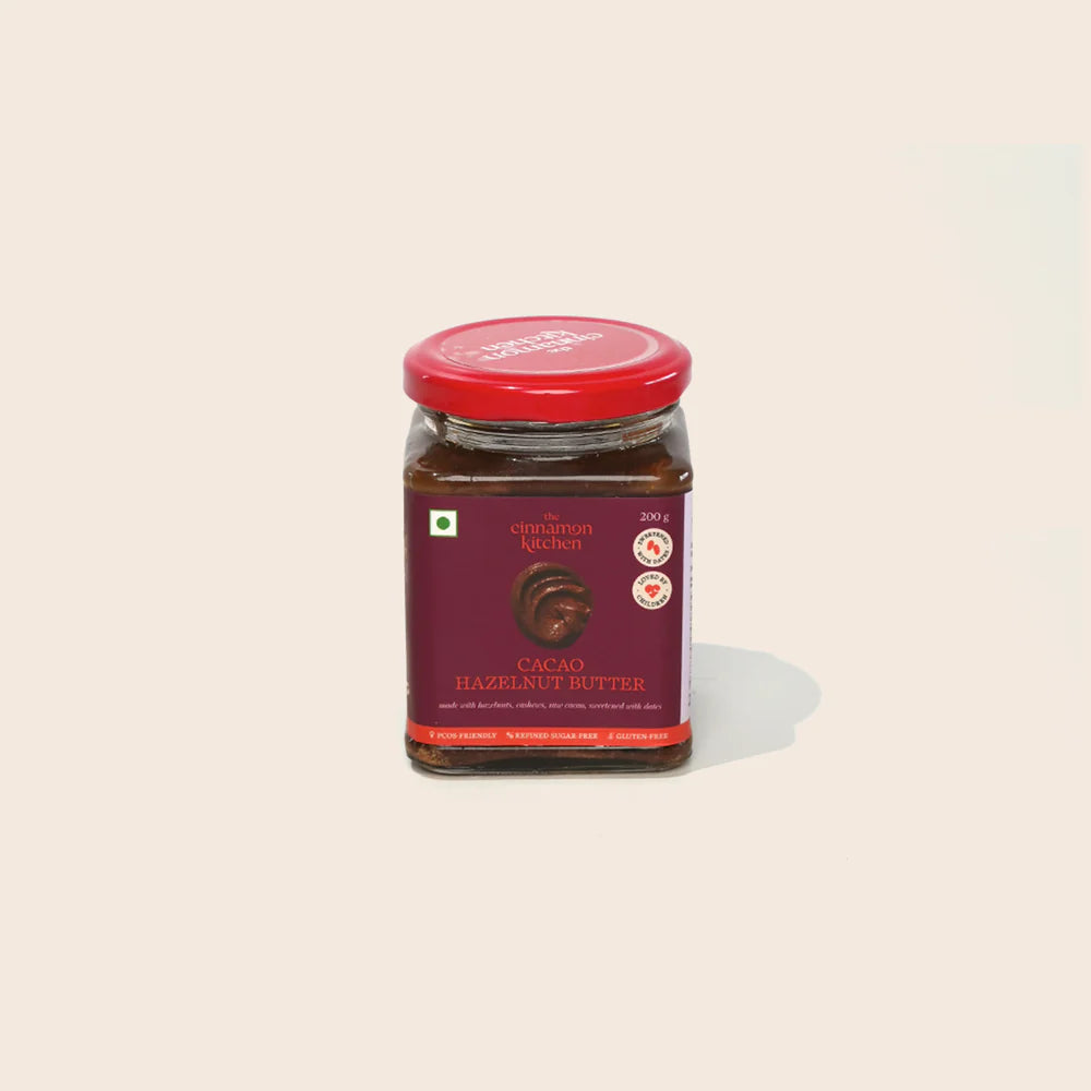 Hazelnut Butter  | Cacao Hazelnut Butter (Naturally Sweetened With Dates) Chocolatey &amp; Hazelnutty - Gluten Free, Refined Sugar Free, PCOS Friendly &amp; Preservatives Free - The Cinnamon Kitchen - 200gm
