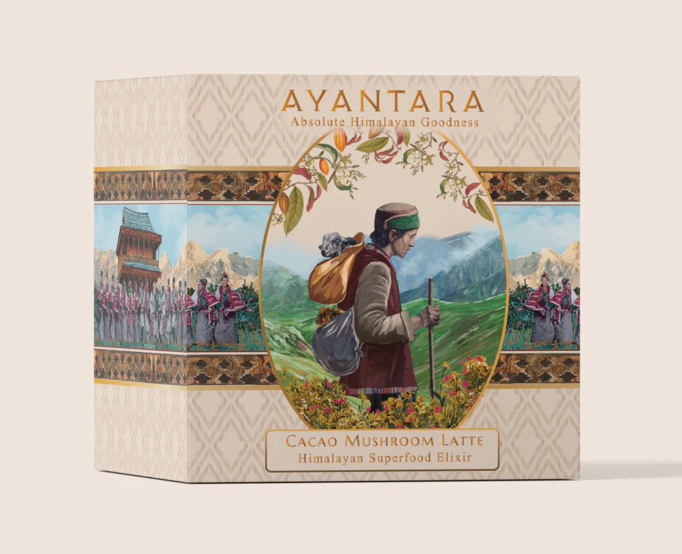 Cacao Mushroom Latte | Himalayan Superfood Elixir - Latte - Anti Stress - Ayantara - 16 Sachets x 4gm