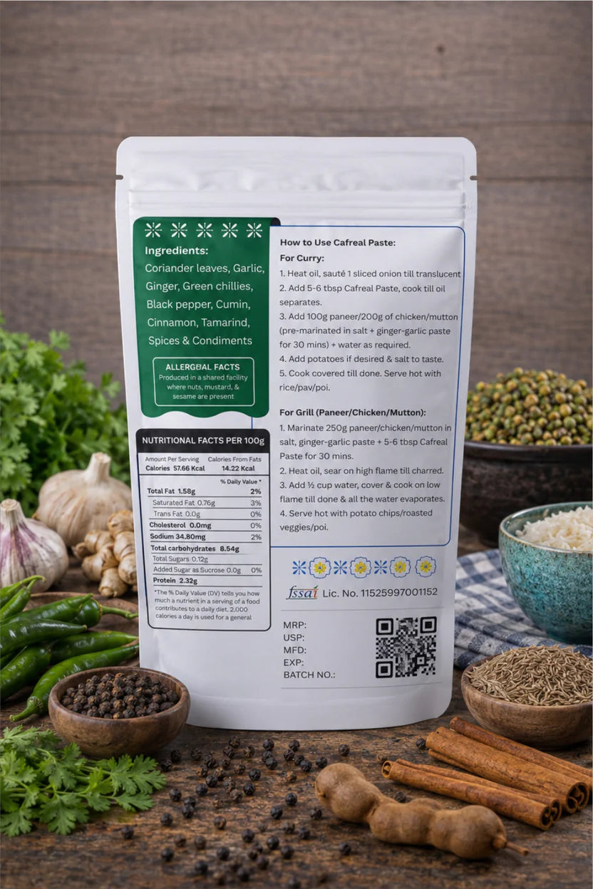 Paste |Cafreal Curry ( Marinade Paste) - Ready To Cook Paste -No preservatives, No Artificial Flavours - Bawa Gone Goan - 200gm