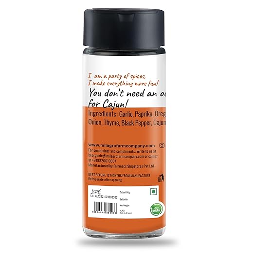 Seasoning | Cajun - For Organic &amp;amp; Healthy Meals – Organic – Additive Free &amp;amp; No Preservatives – Milagro Farm Co. – 70gm