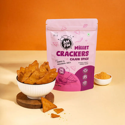 Millet Cracker | Cajun Spice Millet Cracker - 13g Protein - Baked - No Palm Oil, Preservatives Free &amp; No Maida - Faith Foods - 100gm