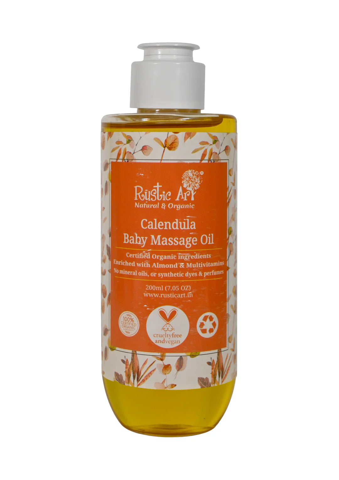 Massage Oil | Calendula Baby Massage Oil Organic - Cruelty Free, No Mineral Oil Or No Synthetic Dyes & No Perfumes - Rustic Art - 200ml