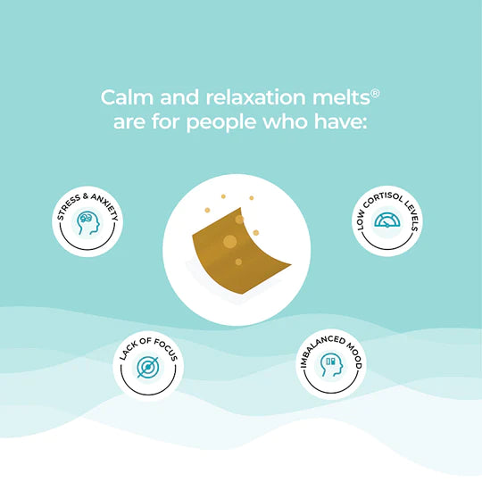 Calm &amp; Relaxation - Melts - (Suntheanine + Magnesium) - Natural – Vegan, Gluten Free &amp; Zero Sugar – Wellbeing Nutrition – 30 Strips