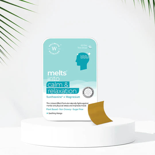 Calm &amp; Relaxation - Melts - (Suntheanine + Magnesium) - Natural – Vegan, Gluten Free &amp; Zero Sugar – Wellbeing Nutrition – 30 Strips