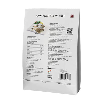Raw Pomfret Whole – Antibiotics And Hormone Free – Zero Trans Fat &amp;amp; Sea Caught - Cambay Tiger – 500gm