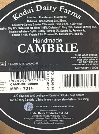 Cambrie (Fresh White Mould From Western Ghats) Cheese - Handmade - Indian – Pasteurized - Kodai – 200gm