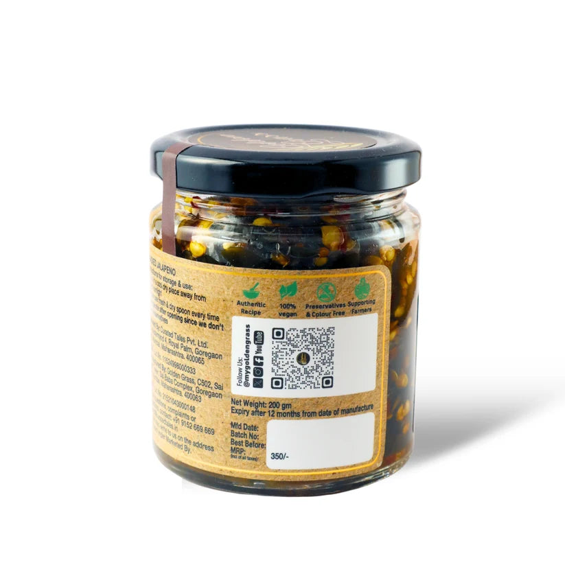 Candied Jalapeno | Kargil Apricot &amp; Saffron Preserve  - 100% Natural-No Refined Sugar – Vegan, No Added Colour &amp; No Added Preservatives – Golden Grass – 200gm