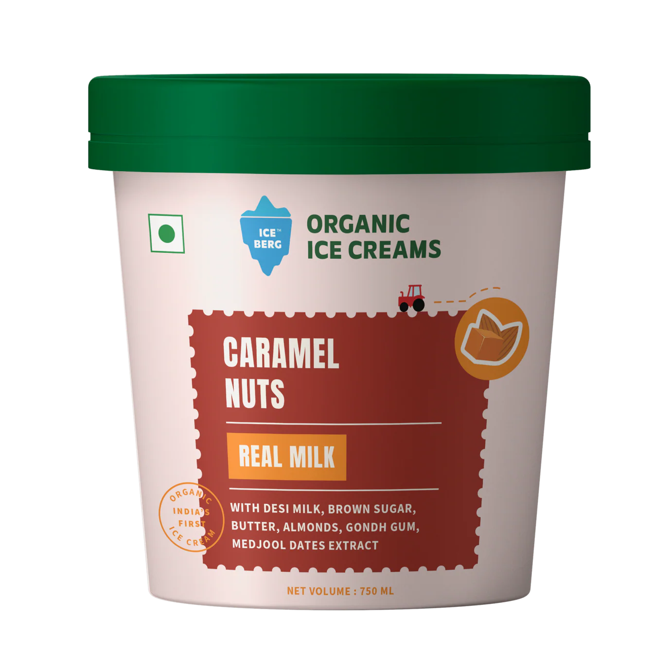 Ice Cream | Caramel Nuts Ice Cream - Made From A2 Milk, Gondh Gum, Organic Butter, Caramel Nuts - Churned with authentic &amp; Real Ingredients -No Artificial Stabilisers Added- Iceberg Organic Ice Cream - 125ml