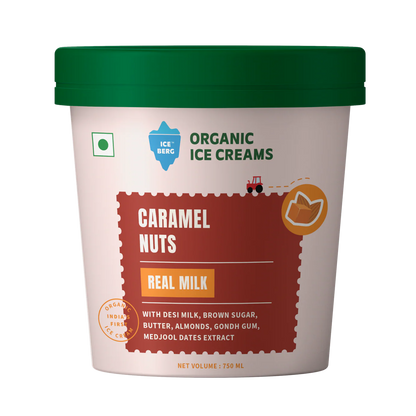 Ice Cream | Caramel Nuts Ice Cream - Made From A2 Milk, Gondh Gum, Organic Butter, Caramel Nuts - Churned with authentic &amp; Real Ingredients -No Artificial Stabilisers Added- Iceberg Organic Ice Cream - 125ml