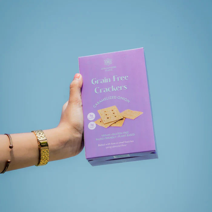 Crackers | Caramelized Onion (Made From Almond) - Grain Free - Vegan, Gluten Free, Paleo Friendly, Sugar Free & Dairy Free - Atmosphere - 120gm