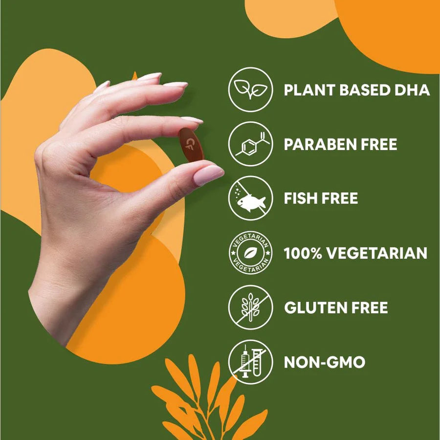 Omega 3 | Omeveg - DHA - Vegetarian - Algal DHA 10% - Plant Based - Supports Heart, Joints, Brain &amp;amp; Immunity - Vegan, Gluten Free, Cruelty Free, Paraben Free, Fish Free &amp;amp; Non GMO - Carbamide Forte -(1000mg) 60 Tablets