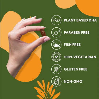 Omega 3 | Omeveg - DHA - Vegetarian - Algal DHA 10% - Plant Based - Supports Heart, Joints, Brain &amp;amp; Immunity - Vegan, Gluten Free, Cruelty Free, Paraben Free, Fish Free &amp;amp; Non GMO - Carbamide Forte -(1000mg) 60 Tablets