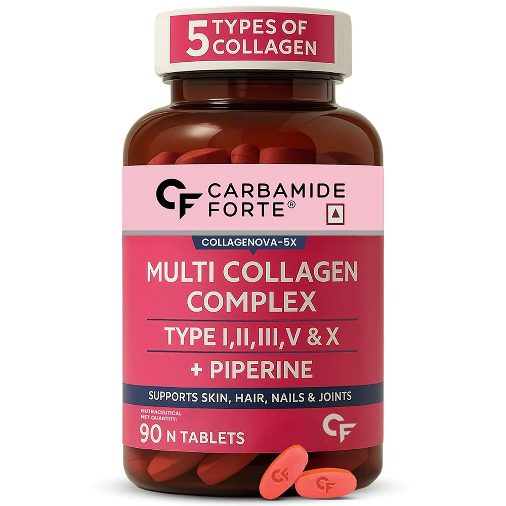 Collagen | Multi Collagen Supplements - Collagenova 5x - Supports Skin, Hair, Nails & Joints - Carbamide Forte - 90 Tablets