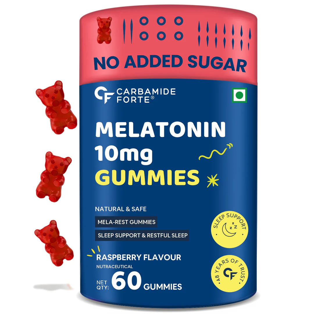 Gummies | Melatonin 10mg Gummies - Raspberry Flavour - Sleep Supports & Restful Sleep - For Men And Women - No Added Sugar - Carbamide Forte - 60 Gummies