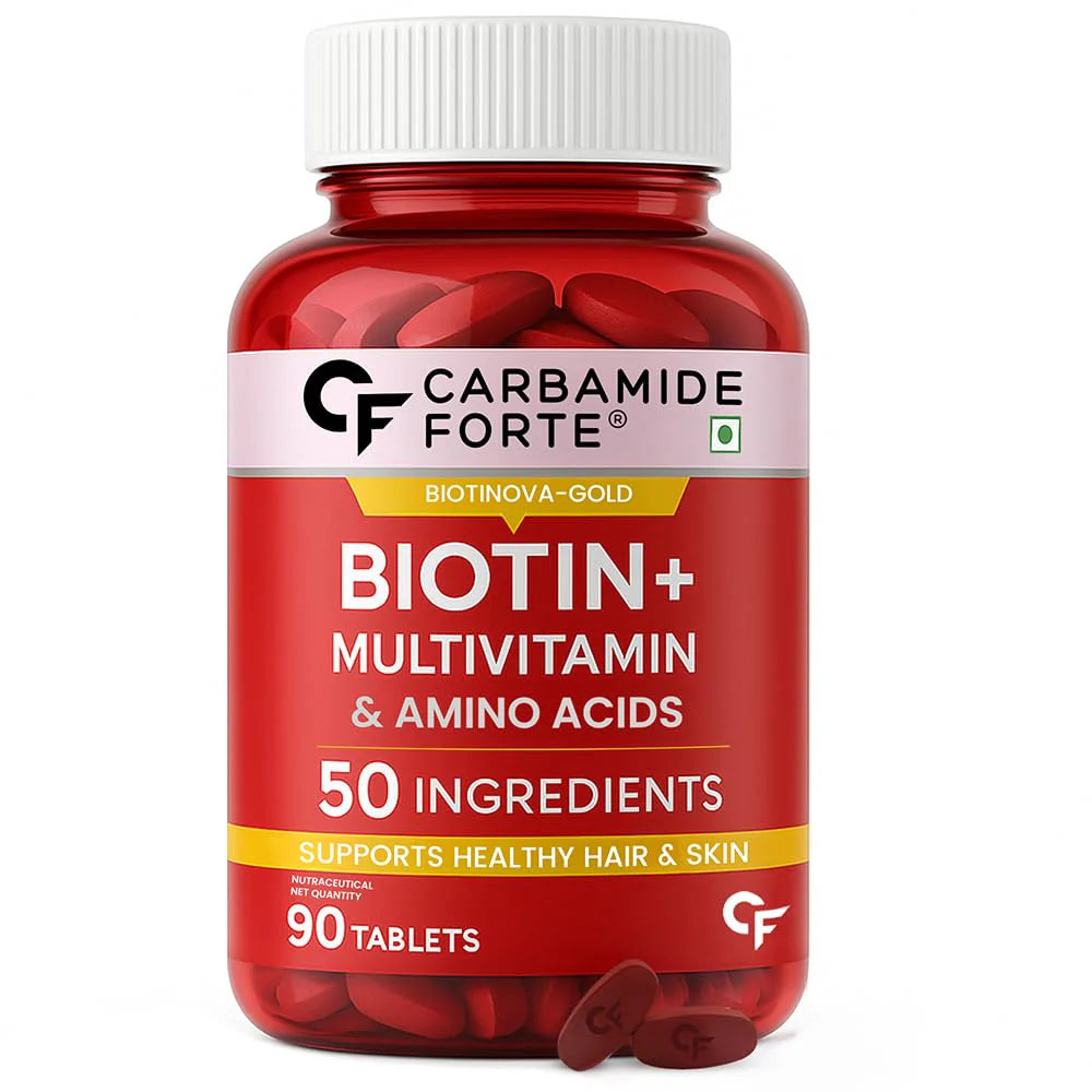 Biotin | Biotin Multivitamin &amp; Amino Acids - 50 Ingredients - Supports Healthy Hair &amp; Skin - Carbamide Forte - 90 Tablets