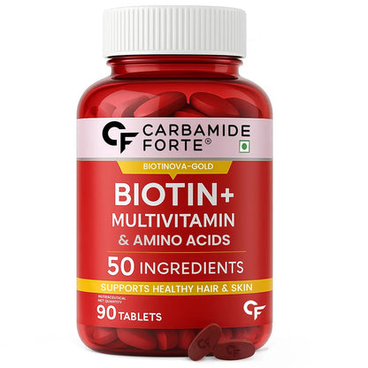 Biotin | Biotin Multivitamin &amp; Amino Acids - 50 Ingredients - Supports Healthy Hair &amp; Skin - Carbamide Forte - 90 Tablets