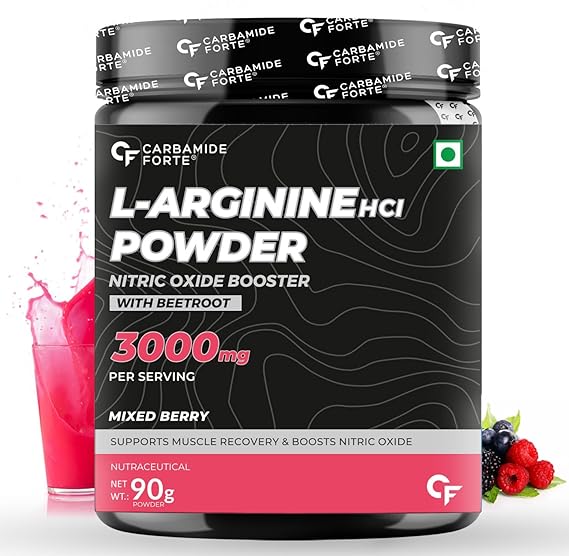 L Arginine Powder | Mix Berry (With Beetroot) - Pre Workout For Men &amp; Women - Support Lean Muscles, Strength &amp; Energy - Carbamide Forte  - 30 Serving 90gm